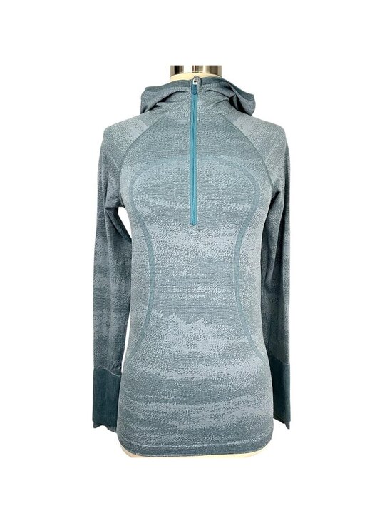 lululemon athletica Tops - Lululemon Swiftly Speed Hooded 1/2 Zip Water Resistant Aqua Smoke Blue Womens 6